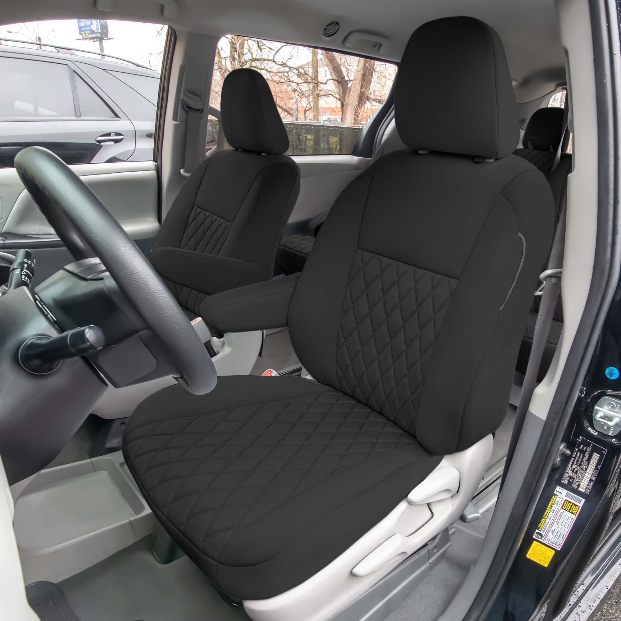 For Toyota Sienna 2011-2020 FH Group Neoprene Waterproof Custom Fit Car Seat Covers - Black Full Set 7 Seater
