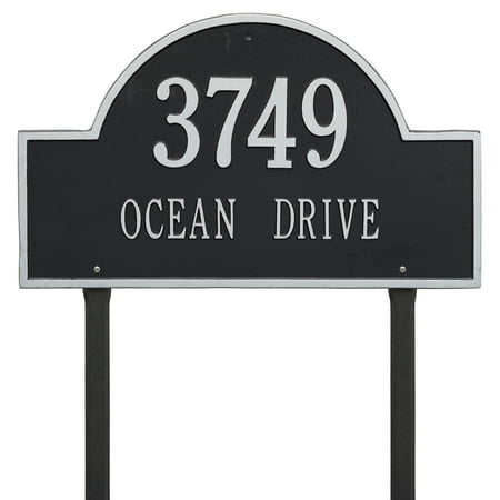 Whitehall Products 1102BS Estate Lawn Two Line Arch Marker Address Plaque, Black & Silver