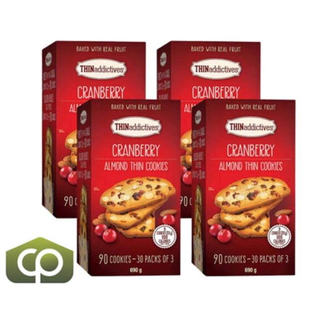 THINaddictives Biscuits Minces aux Canneberges et aux Amandes, 690 g (4/caisse) - Riches en Protéines