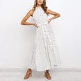 thumbnail image 4 of Maxi Vestido Con Cinturón Una Línea De Vestido Con Cuello Halter Estampado De Puntos Para Playas Para Mujer ANGGREK Ropa, 4 of 6