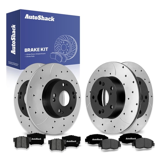 AutoShack Front & Rear Brake Rotors & Premium Pads for Honda, Civic 2012, FWD L4 1.8L - E-Coated Drilled & Slotted - ShadowGuard