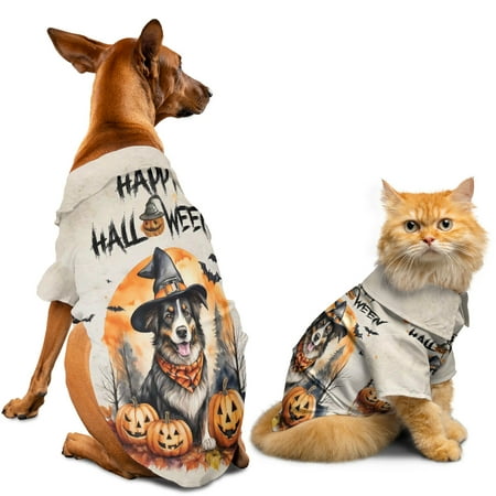 Happy Halloween Border Collie Witches Hat Pumpkin Carving Hawaiian Summer Shirt for Small Medium Large Dog Cat Borders Dog Lovers Gifts Idea - 02019