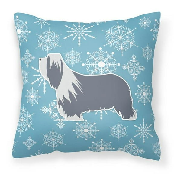Carolines Treasures BB3517PW1414 Winter Snowflake Bearded Collie Fabric Decorative Pillow