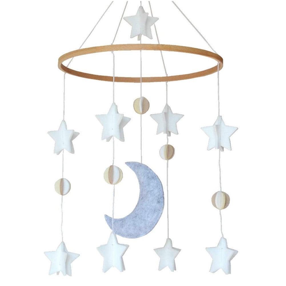 Famure Crib Mobile with Felt Star Moon Wind Chime Baby Bed Decoration,Christmas, Wooden Ornament Gift