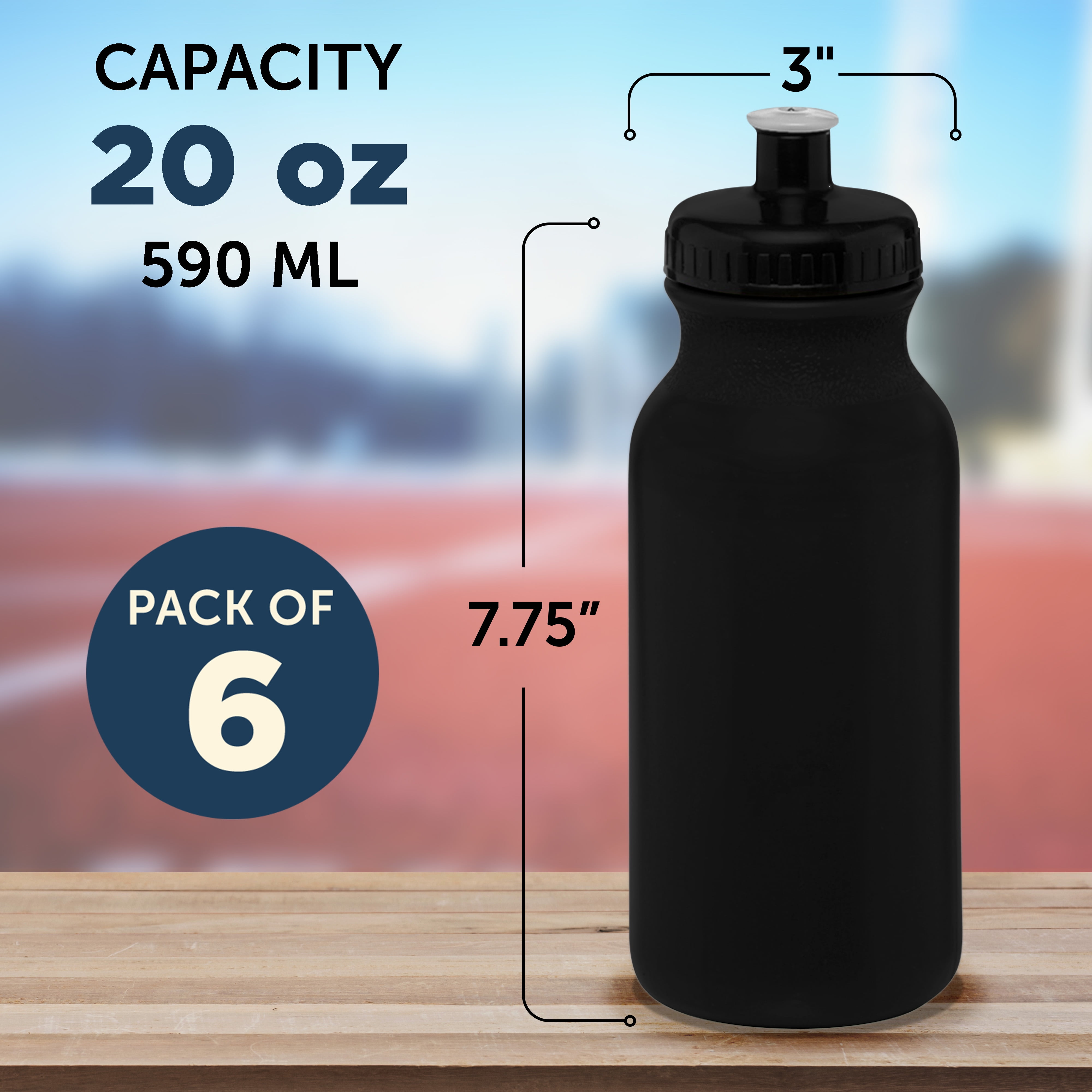 20 oz. Black Plastic Water Bottles - 50 Pieces