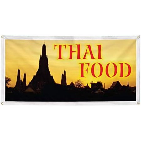 Vinyl Banner Sign Thai Food Restaurant Cafe Bar Style T Marketing Advertising Red - 28inx70in, 4 Grommets, One Banner$$Other
