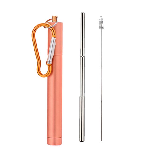 1 paquete de pajitas de metal plegables portátiles, reutilizables, plegables, de acero inoxidable, para beber, para viajes, telescópicas, con cepillo limpio