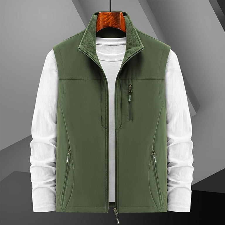SCSAlgin Men's Sleeveless Stand Collar Pokects Full Zipper Outdoor