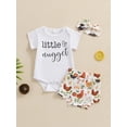 thumbnail image 2 of Bagilaanoe 3pcs Newborn Baby Girl Shorts Set Short Sleeve Letter Print Romper Tops + Shorts + Headband 3M 6M 12M 18M Infant Casual Summer Clothes, 2 of 8