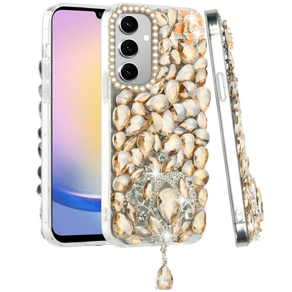 Designed for Samsung Galaxy A25 5G Bling Crystal 3D Jewel Full Diamonds Jewelry Sparkle Rhinestone Glitter Hybrid Protective Phone Case Cover [Gold]