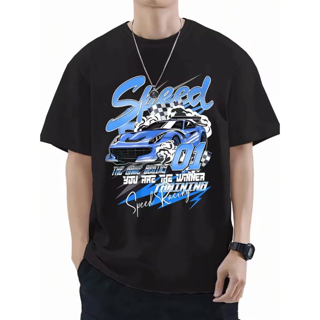 Men'S Racing And Speed Competition Number 01 T-Shirt - A Turquoise Blue Short-Sleeve Tee with a Racing Theme, Featuring
