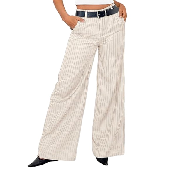 Women'S High Waisted Striped Loose Fit Straight Wide Leg Pants Business Work Casual Pants S