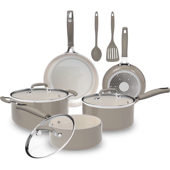 Open Box Mainstays 10 Piece Heavy Gauge Ceramic Cookware Set