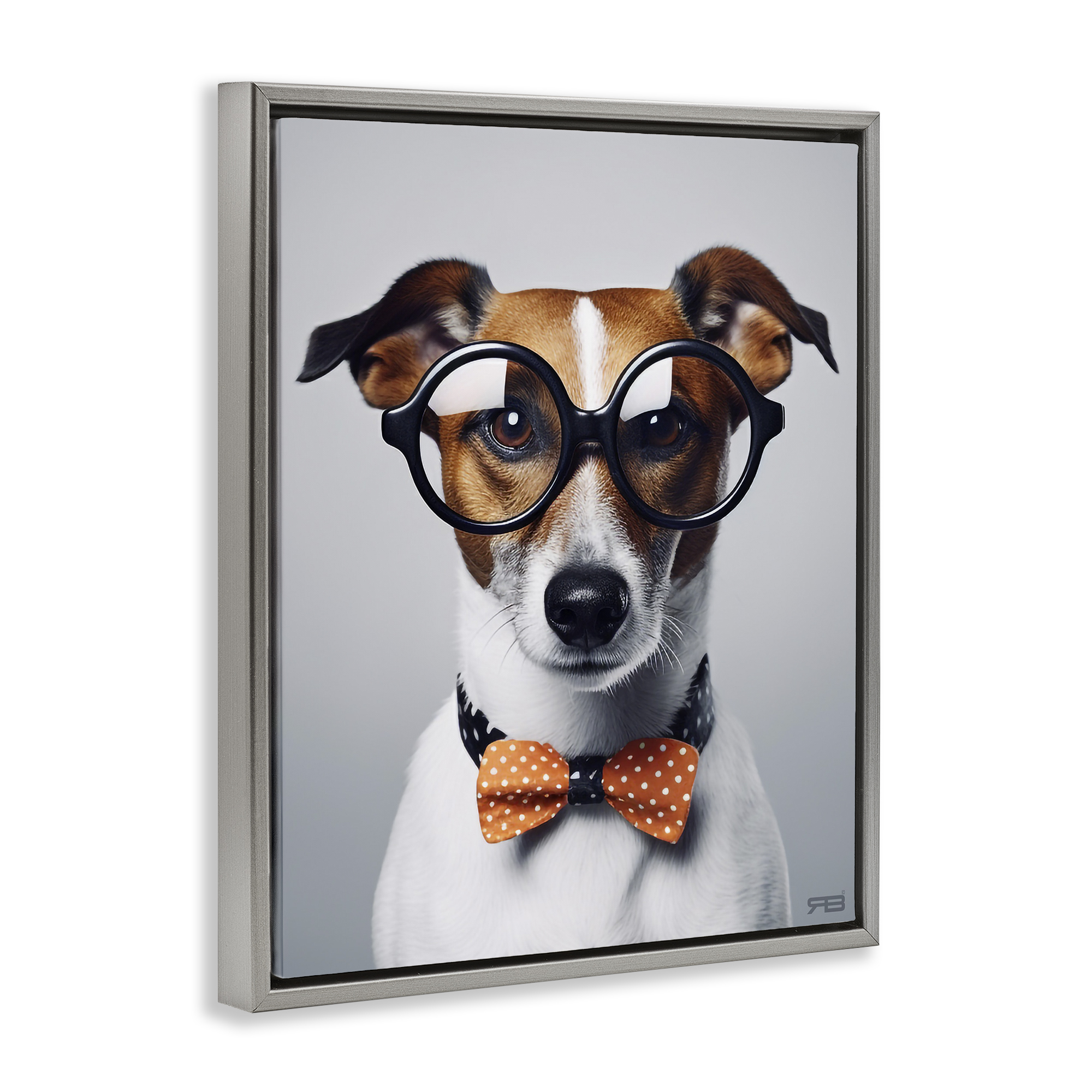 Stupell Industries Hipster Bowtie Dog Animals & Insects Painting Gray Floater Framed Canvas Art Print Wall Art, 25 x 31