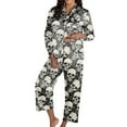 thumbnail image 2 of Womens Halloween Pajamas Theme Full Printed 2 Pc Cute Long Sleeve Pocket Button Down Lapel Shirts Loose Casual Pants Cute Cozy Fall Winter Silk Nightwear Relaxation Loungewear Sets Woman Grey M, 2 of 6