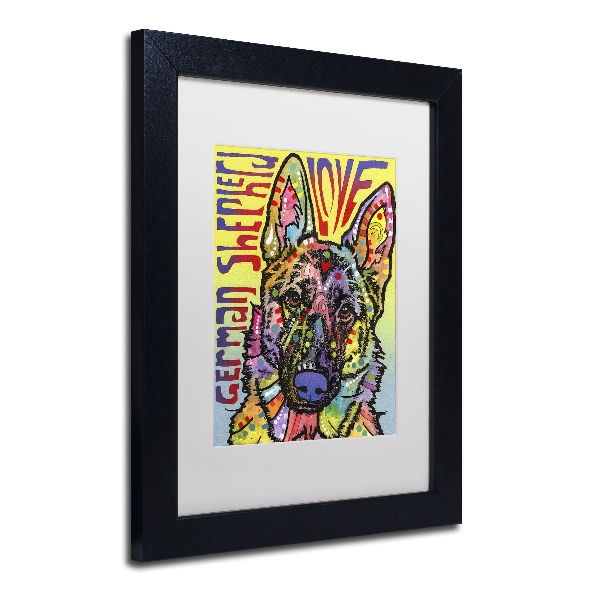 Trademark Fine Art 'German Shepherd Luv' Canvas Art by Dean Russo, White Matte, Black Frame