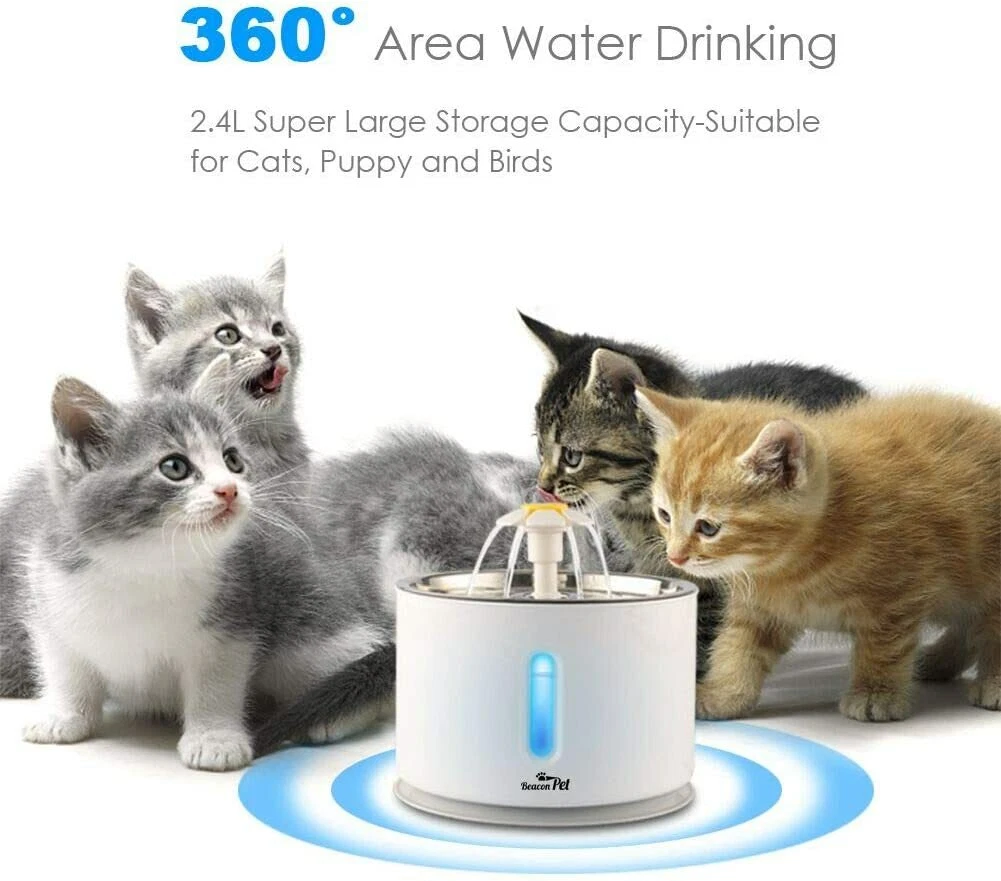 CJC Stainless Steel Cat Water Fountain, 81oz/2.4L Automatic Pet Water Fountain Dog Water Dispenser with Smart Pump, LED Indicator and Filter