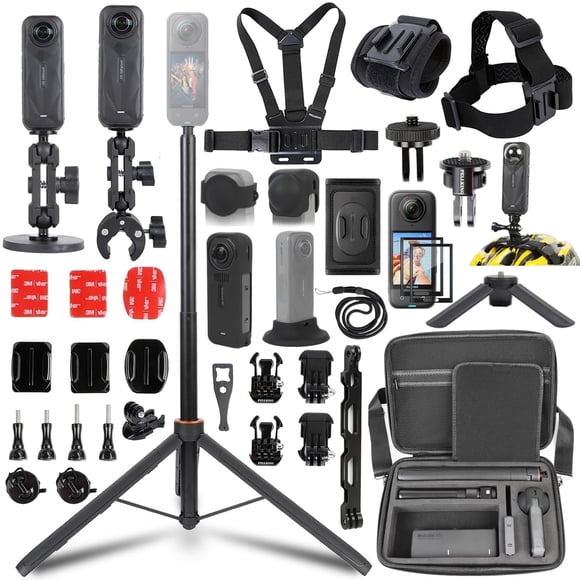 PellKing Accessories Kit for Insta360 X5,Included Carrying Case with Belt,135cm Selfie Stick Tripod,Aluminium Handlebar Clamp.2 Pcs Metal 1/4" Adapte