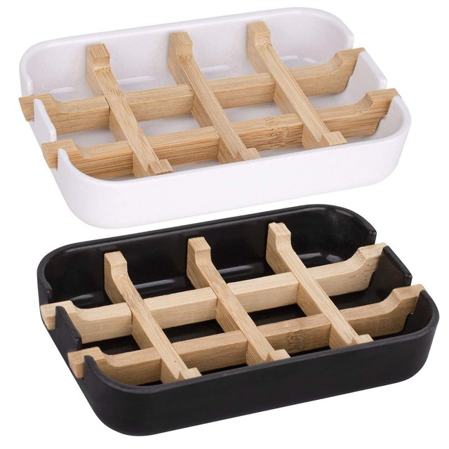 Jabonera, jabonera para baño Jabonera Fibra de bambú Caja de jabón Mantener seco Fácil limpieza - 2 piezas Jaboneras,11 Afortunado Sencillez