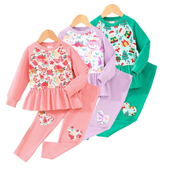 Esaierr Girls Dress Sweatshirt Dress 2PCS Outfits for Toddler Kids Crewneck Printed Sweater Dress Leggings Set Spring Fall Clothing 3-7 Years