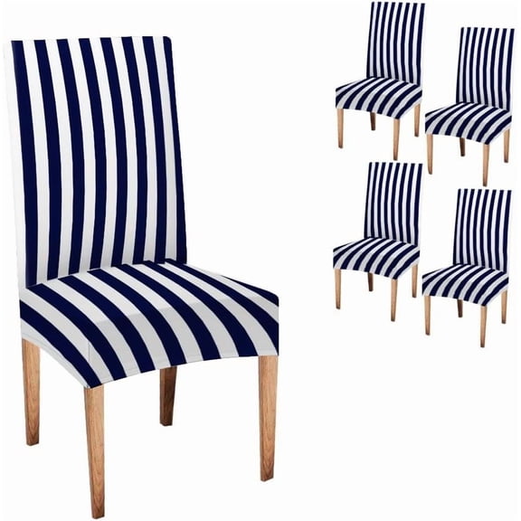 Dining Chair Slipcover Set of 4, Blue Vertical Stripes Background Stretch Chair Covers Elastic Chair Cover for Kitchen Home or Party