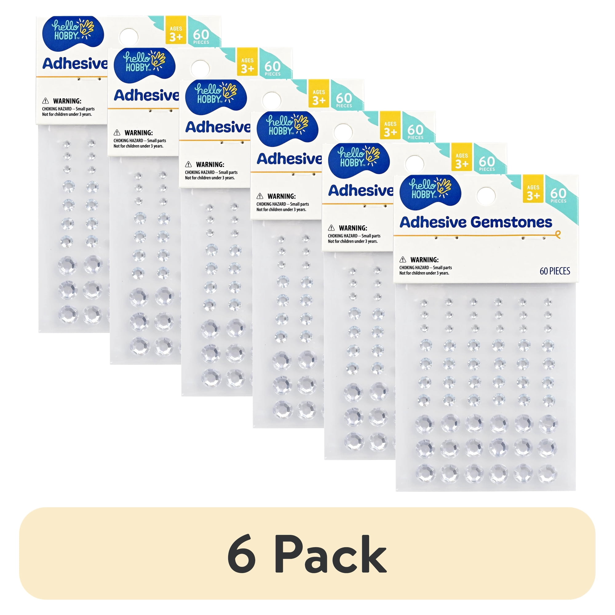 (6 pack) Hello Hobby Clear Round Adhesive Gemstones, 60 Count