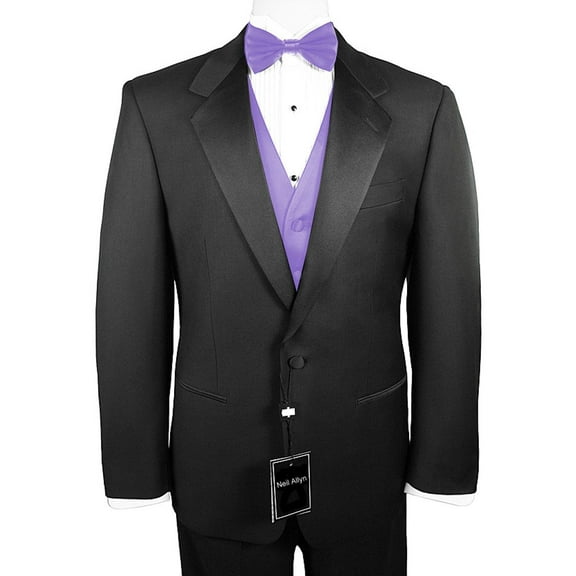 Neil Allyn 7-Piece Formal Tuxedo with Pleated Front Pants, Shirt, Lavender Vest, Bow-Tie & Cuff Links. Prom, Wedding, Cruise