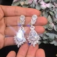 thumbnail image 2 of Silver Plated CZ Rose Red Long Crystal Drop Dangle Earrings for Brides Wedding, 2 of 9