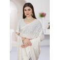thumbnail image 3 of Georgette White Embroidery Stone Work Sari Wedding Party Festive Wear Saree, 3 of 4