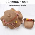 thumbnail image 2 of Conjunto de sombrero de paja y cartera de paja con protección solar para niños con circunferencia de la cabeza de 50 a 54 cm, linda decoración de bolas de pelo, sombrero para el sol de verano Caqui, 2 of 5
