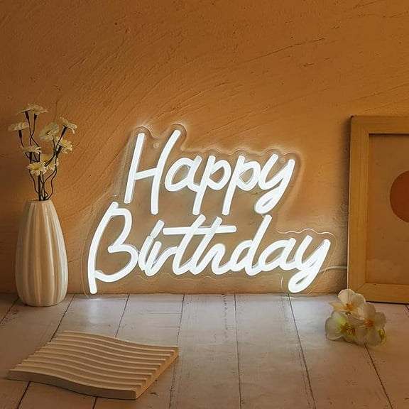 Happy Birthday LED Neon Sign, White Neon Signs For Wall Decor, Neon Lights Sign Powered By 5V USB, Used For Party, Birthday, Or a Gift For Boys and Girls