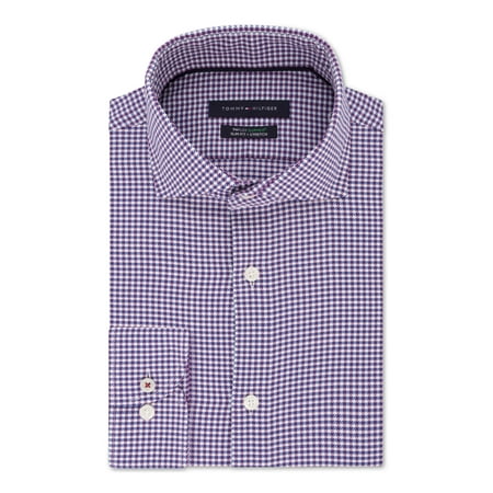 TOMMY HILFIGER Mens White Check Collared Slim Fit Dress Shirt L 16.5- 32/33