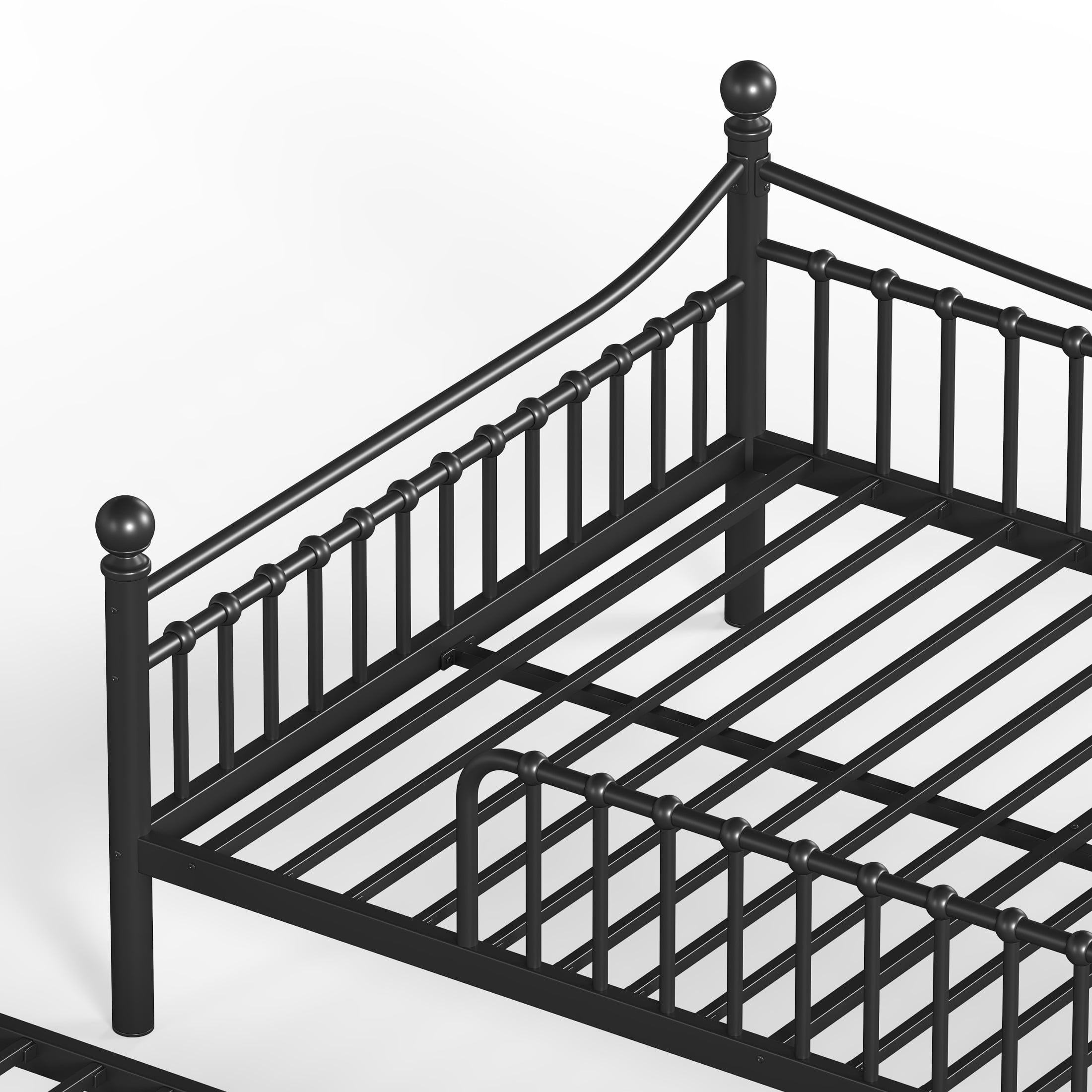 GDF Studio Full over Full Metal Bunk Bed with Curved Guardrails, Round Tube Frame, Black