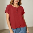 thumbnail image 4 of cocolona Summer Tops for Women Short Sleeve Crew Neck Button Asymmetrical Hem Shirts Dressy Casual Solid Color Blouses, 4 of 6