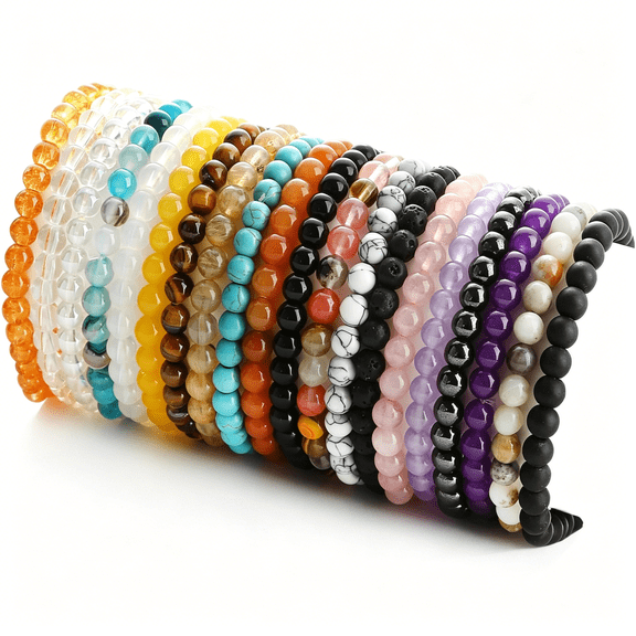 DESIGNICE 20Pcs 6mm Gemstones Beaded Stretch Bracelet for Women Crystal Stone Bracelets Round Beads Semi-Precious Stretch Bracelet Set Unisex