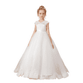 thumbnail image 2 of Lace Flower Girl Dress First Communion Dress Princess Pageant Evening Gown Elegant for Weddings Special Occasions (Ivory 2 -3Years）, 2 of 9