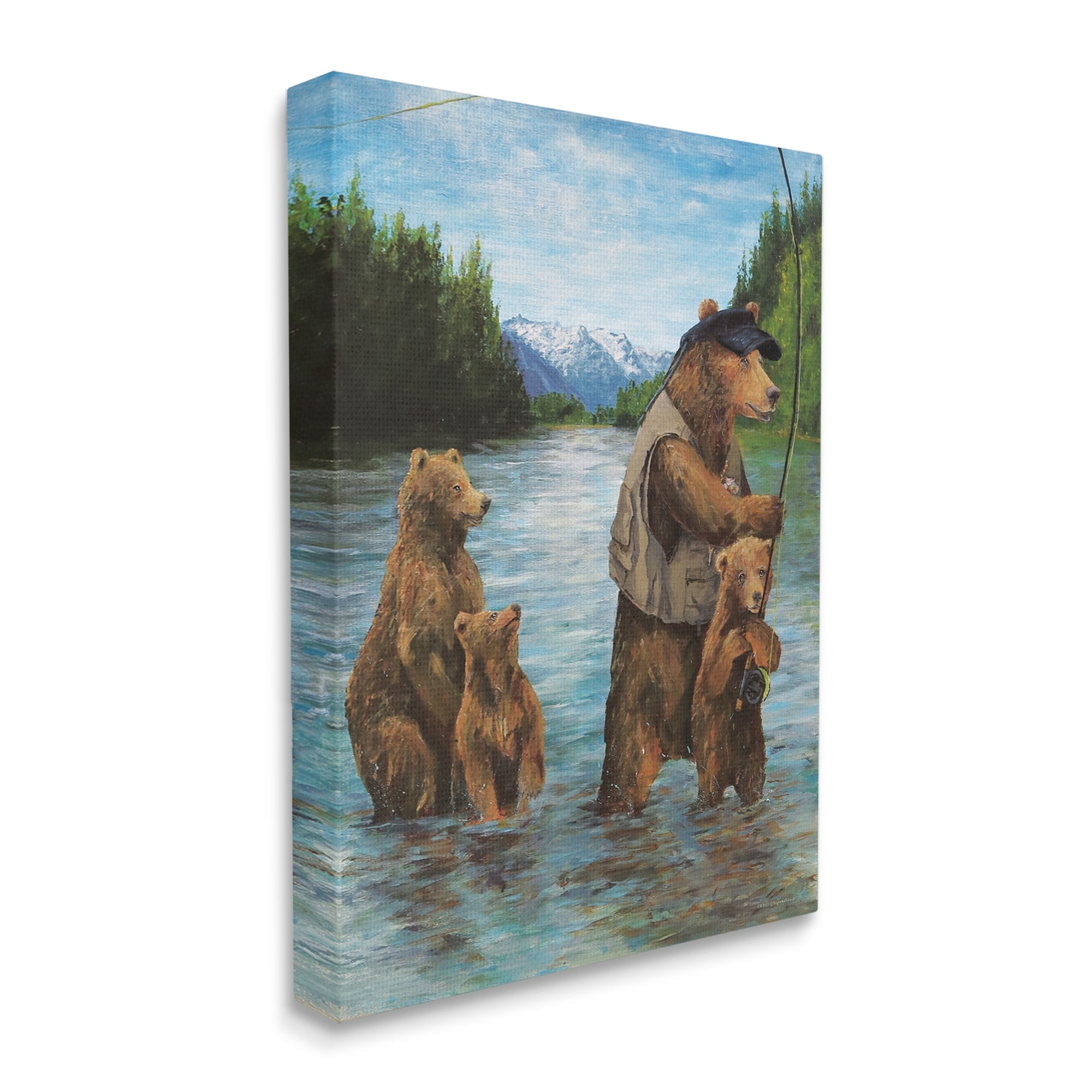 Stupell Industries Brown Grizzly Bear Family Fishing Mountain Lake Landscape , 16 x 20, Design by Kamdon Kreations
