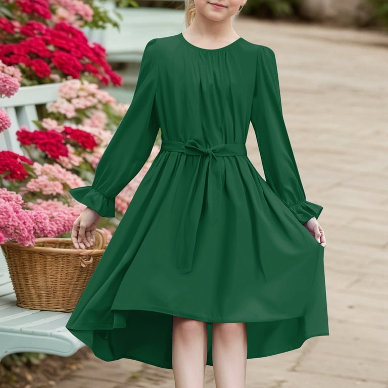 Kid Girl Dresses Long Sleeve A-Line Tiered Swing Summer Dark Green Dress  Girls Birthday Dress Fancy Dress - Walmart.com
