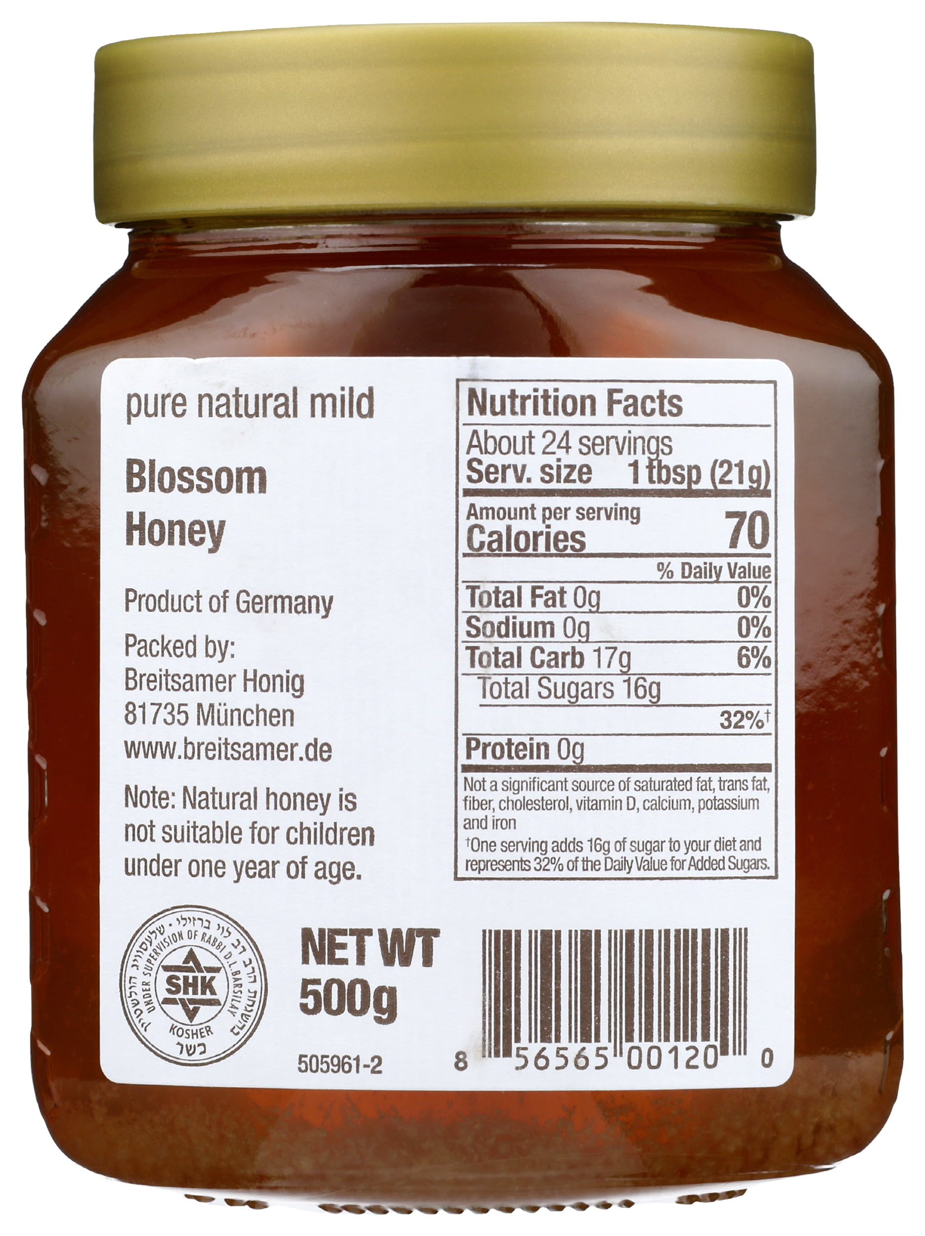 Pack of 6, Breitsamer Honig Golden Selection Raw Honey, 17.6 oz
