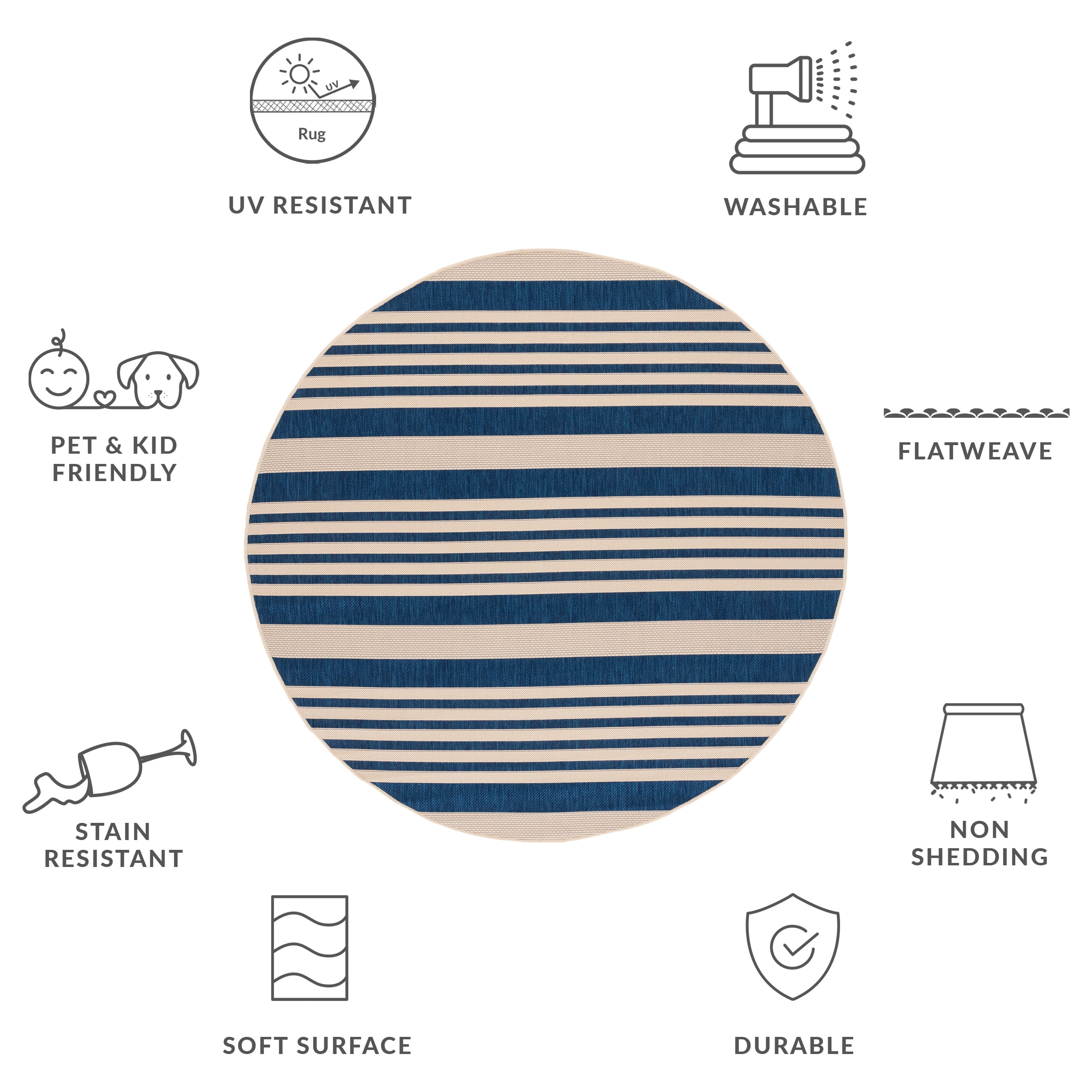 Safavieh Courtyard Caroline Striped Indoor/Outdoor Area Rug, Navy/Beige, 2'7" x 2'7" Round