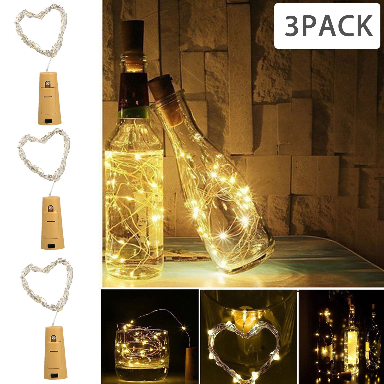 EEEkit 3Pack Wine Bottle Cork Lights, ATTAV Warm White LED Cork Shaped