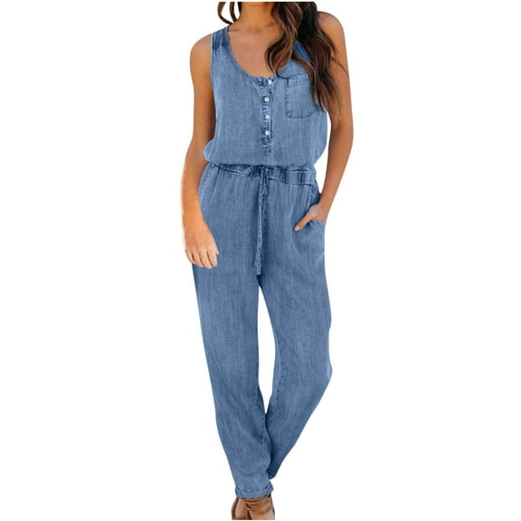 JINMGG Suspender Jumpsuits for Women Plus Size Solid Color Loose Leg Pant With Pocket Fashion Casual Womens Jumpsuits 50% Off Clearance