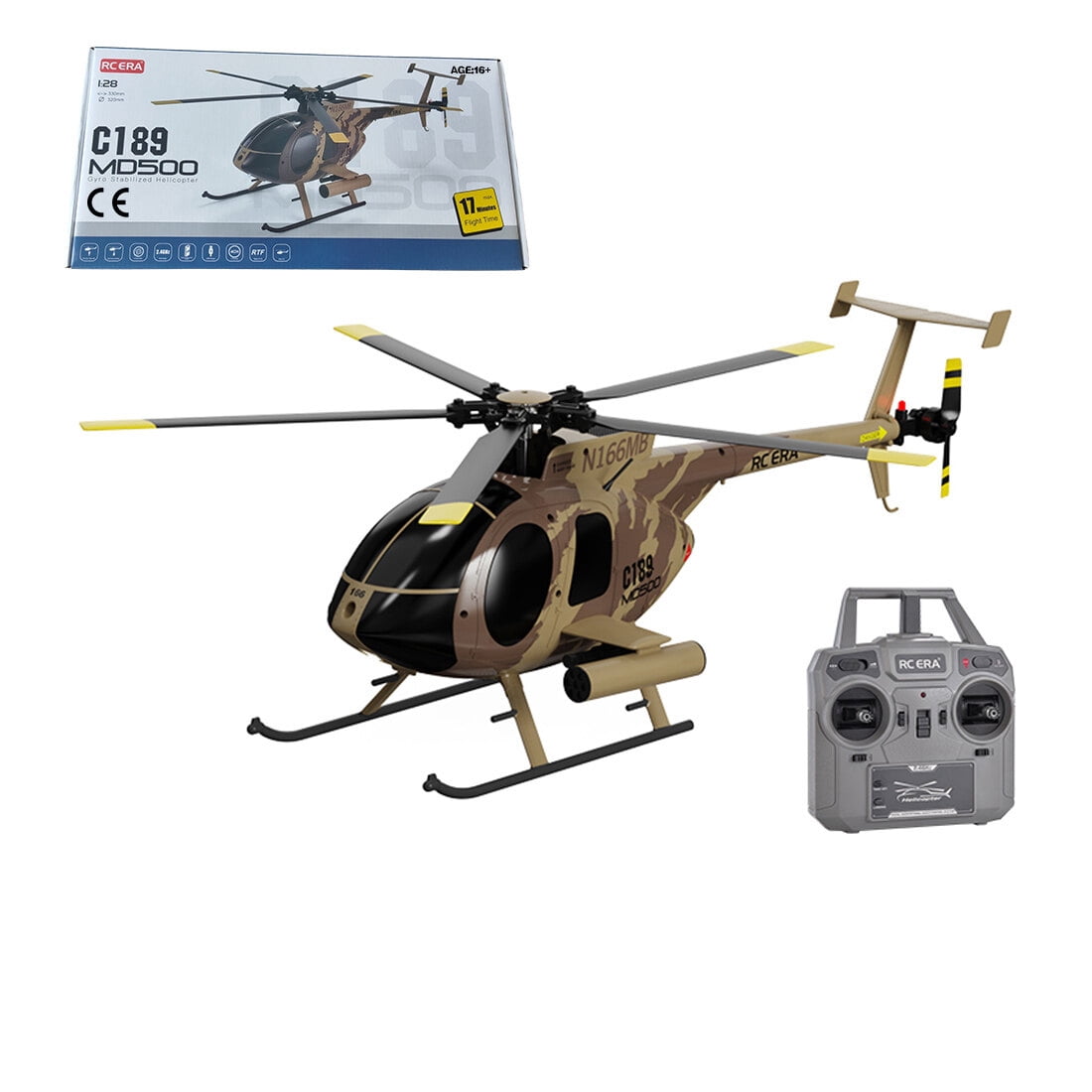 RC ERA C189 RC Helicopter with 6-Axis Gyro, 1:28 Scale MD500 4CH Single-Rotor Flybarless Helicopter, 2.4GHz RC Aircraft with Optical Flow & Altitude Hold for Adults