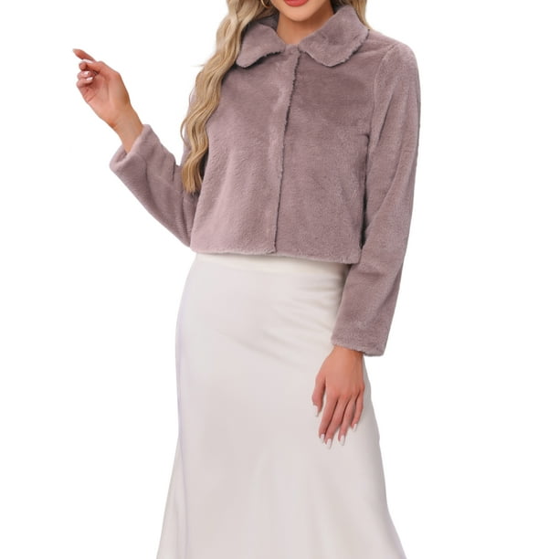 Abrigo de piel sintética elegante INSPIRE CHIC para mujer, chaqueta corta con botones a presión para bodas de invierno, color rosa polvo