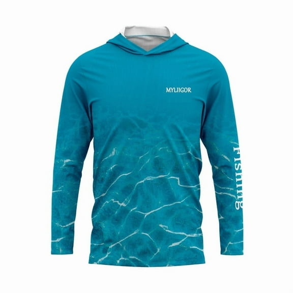 Myliigor Upf 50 Lightweight Sun Blocking Water Sports Fishing Shirts Fast Dry Youth Mens Long Sleeve Hooded t Shirt Teal Aquamarine S-3XL
