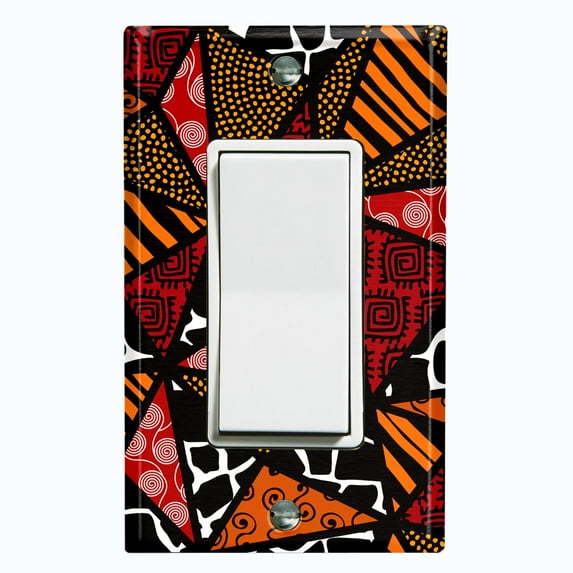 Metal Light Switch Plate Cover Colorful Safari African Tribal Art Tile Pattern SFR041
