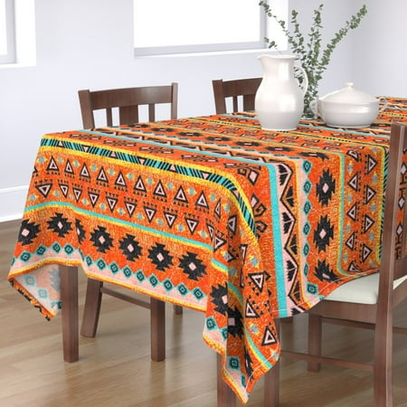 

Cotton Sateen Tablecloth 70 x 144 - Vibrant Kilim Tribal Color Geometric Texture Print Custom Table Linens by Spoonflower