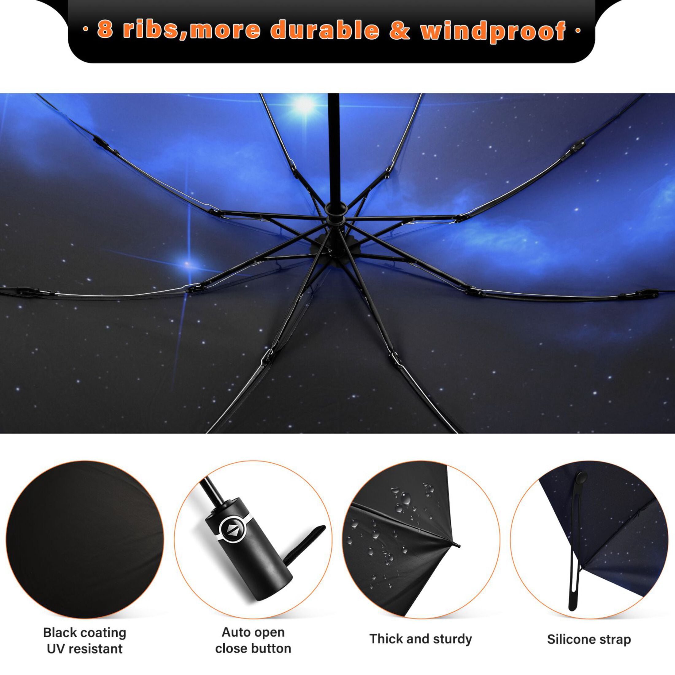 Starry Night Sky Extra Large Automatic Umbrella, UV Protection, Waterproof, Auto Open and Close