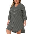 thumbnail image 4 of Agnes Orinda Women's Plus Size Sleepshirt Stripe Button Down V Neck 3/4 Sleeve Soft Pajamas Dress Lounge Nightdress with Pocket 1X Black, 4 of 6