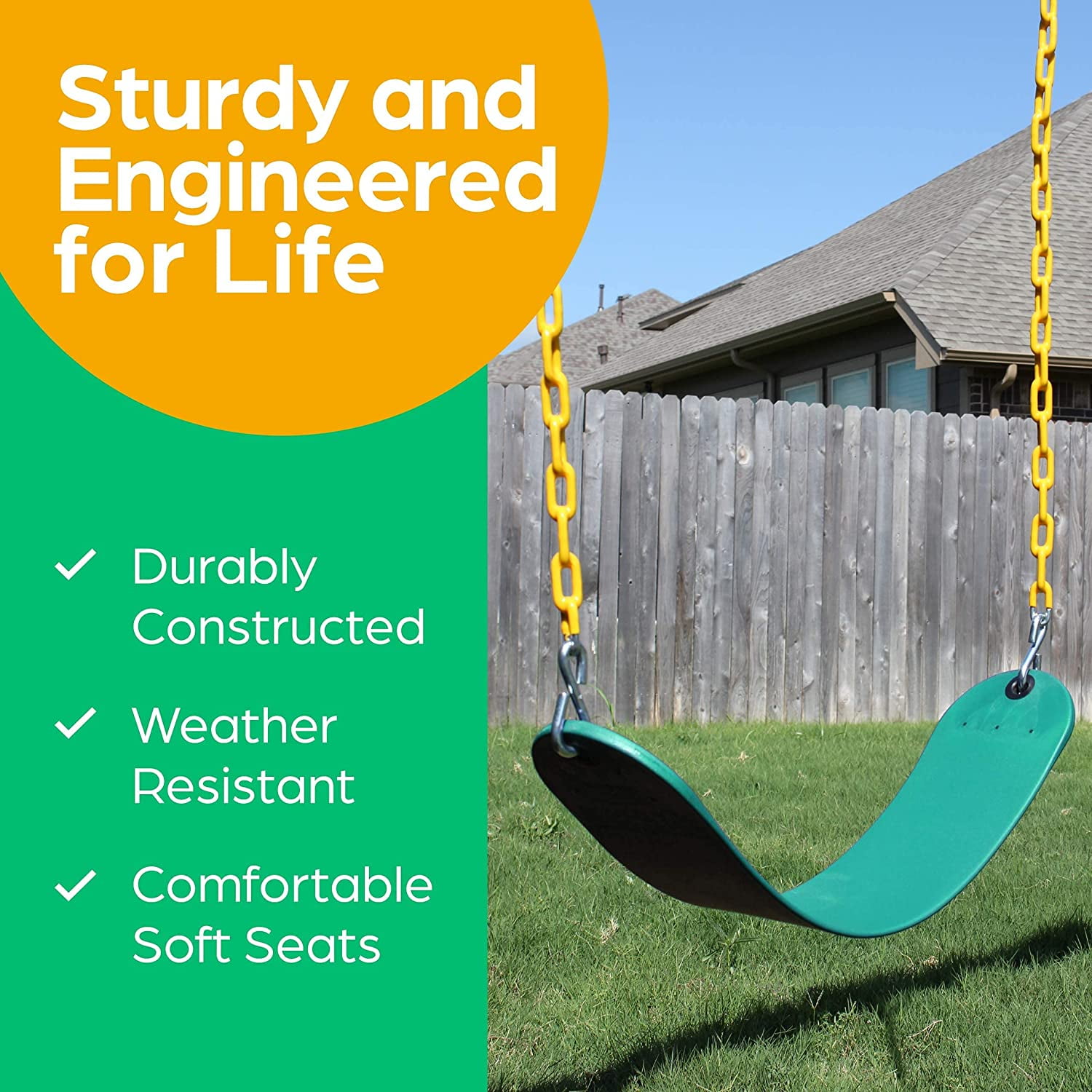 2 Pack Swings Seat with 66 Chain Plastic Coated Tree Swing Straps Mounting Caribiners Complete Swing Set Accessories Outdoor Tree Swing Blue 